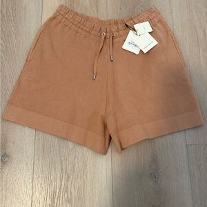 Sandro Knit Drawstring Shorts in Tan